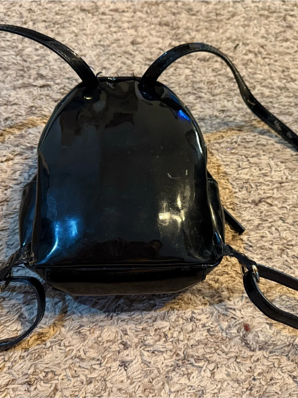 Tommy Hilfiger- Black Patent Mini Crossbody Backpack with Gold Logo